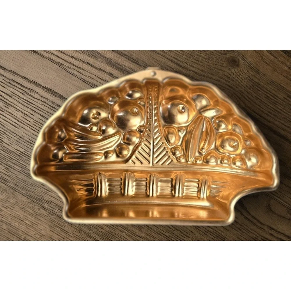 Copper Tone Aluminum Jello Cake Molds Fruit Basket Ring Set 3pc